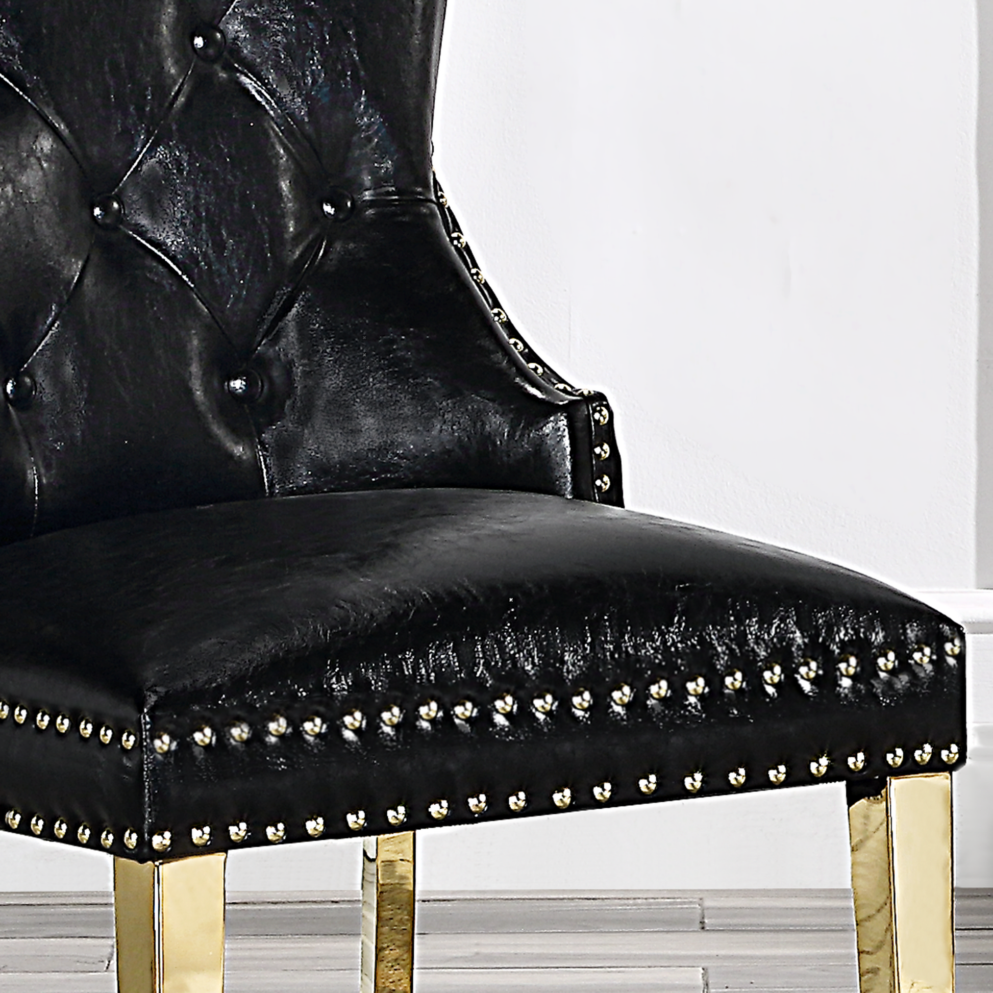 Moderndining Chairs Set Of 2, Tufted Accent Upholstered Chairs Wingback Armless Side Chair Black Leather