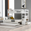 Twin Over Twin King Irregular King Size Bunk Bed With Twin Size Trundle, Extendable Bunk Bed White Old Sku :Lp000032Aak White Solid Wood