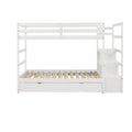 Twin Over Twin King Irregular King Size Bunk Bed With Twin Size Trundle, Extendable Bunk Bed White Old Sku :Lp000032Aak White Solid Wood