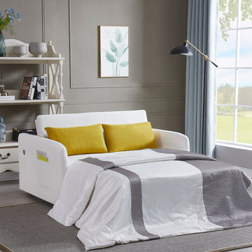 Twins Sofa Bed Cream White Fabric Cream White Foam Fabric