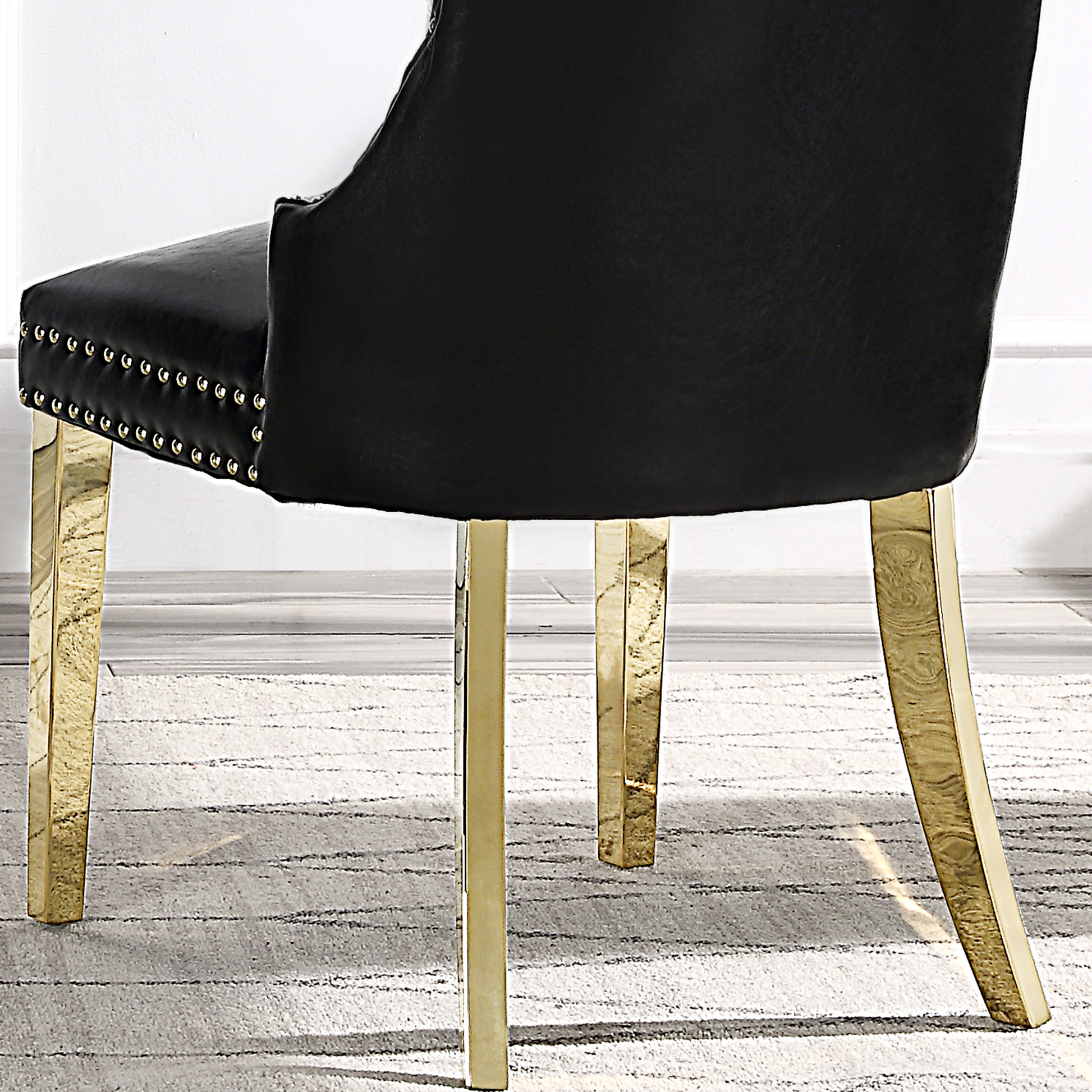 Moderndining Chairs Set Of 2, Tufted Accent Upholstered Chairs Wingback Armless Side Chair Black Leather