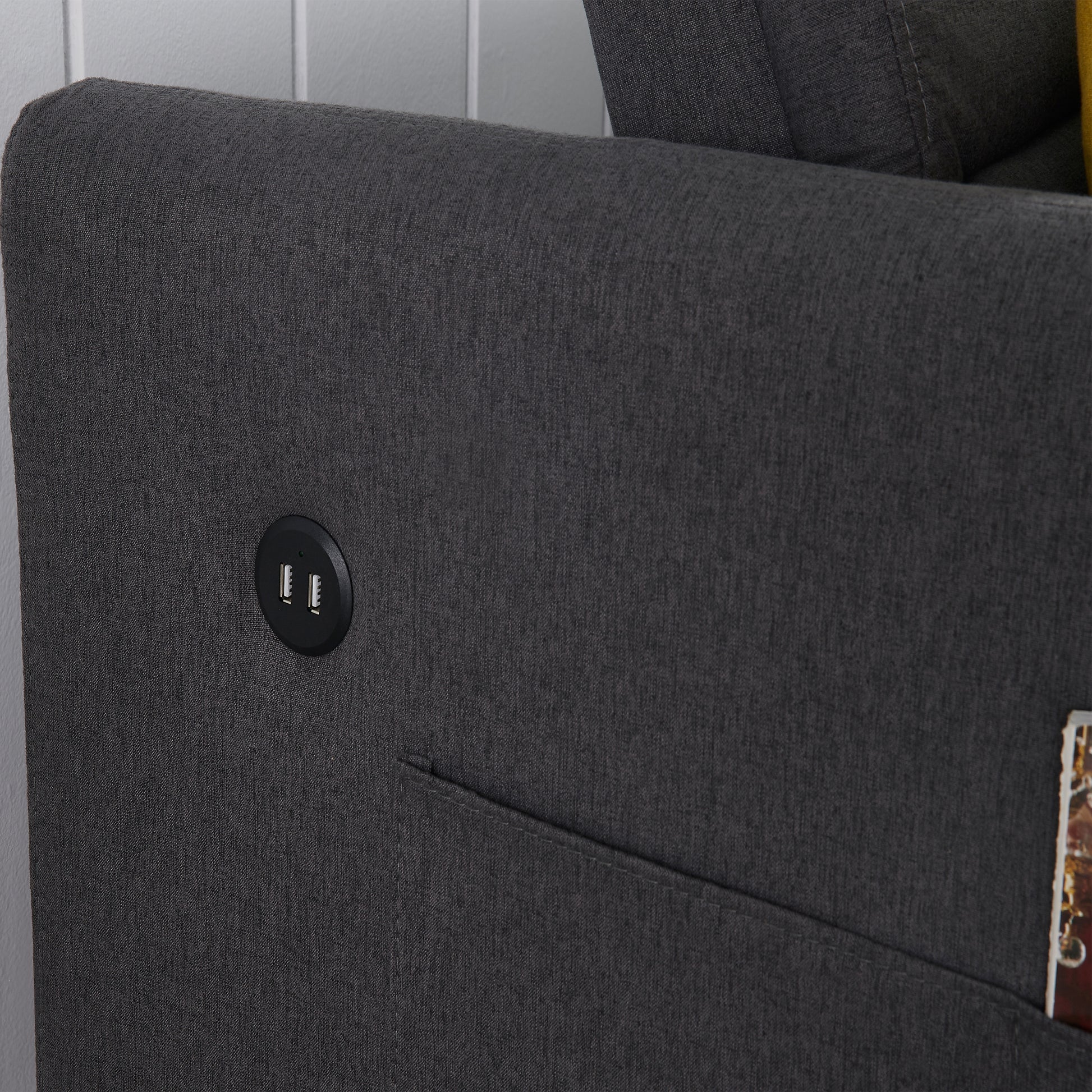 Twins Sofa Bed Grey Fabric Grey Foam Fabric