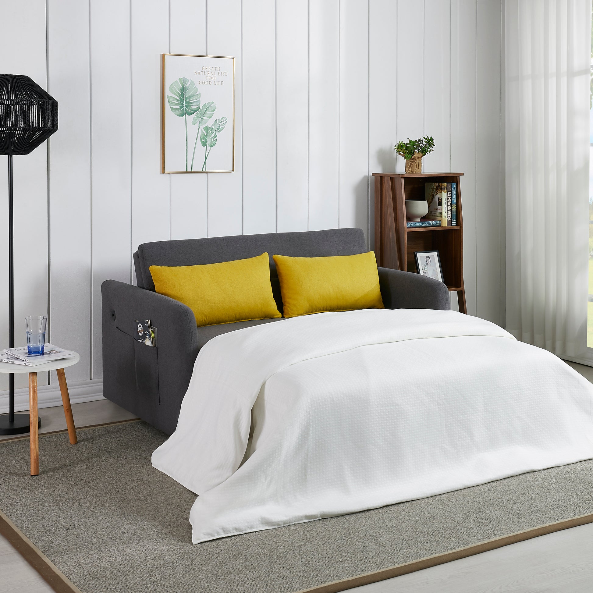 Twins Sofa Bed Grey Fabric Grey Foam Fabric