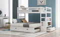 Twin Over Twin King Irregular King Size Bunk Bed With Twin Size Trundle, Extendable Bunk Bed White Old Sku :Lp000032Aak White Solid Wood