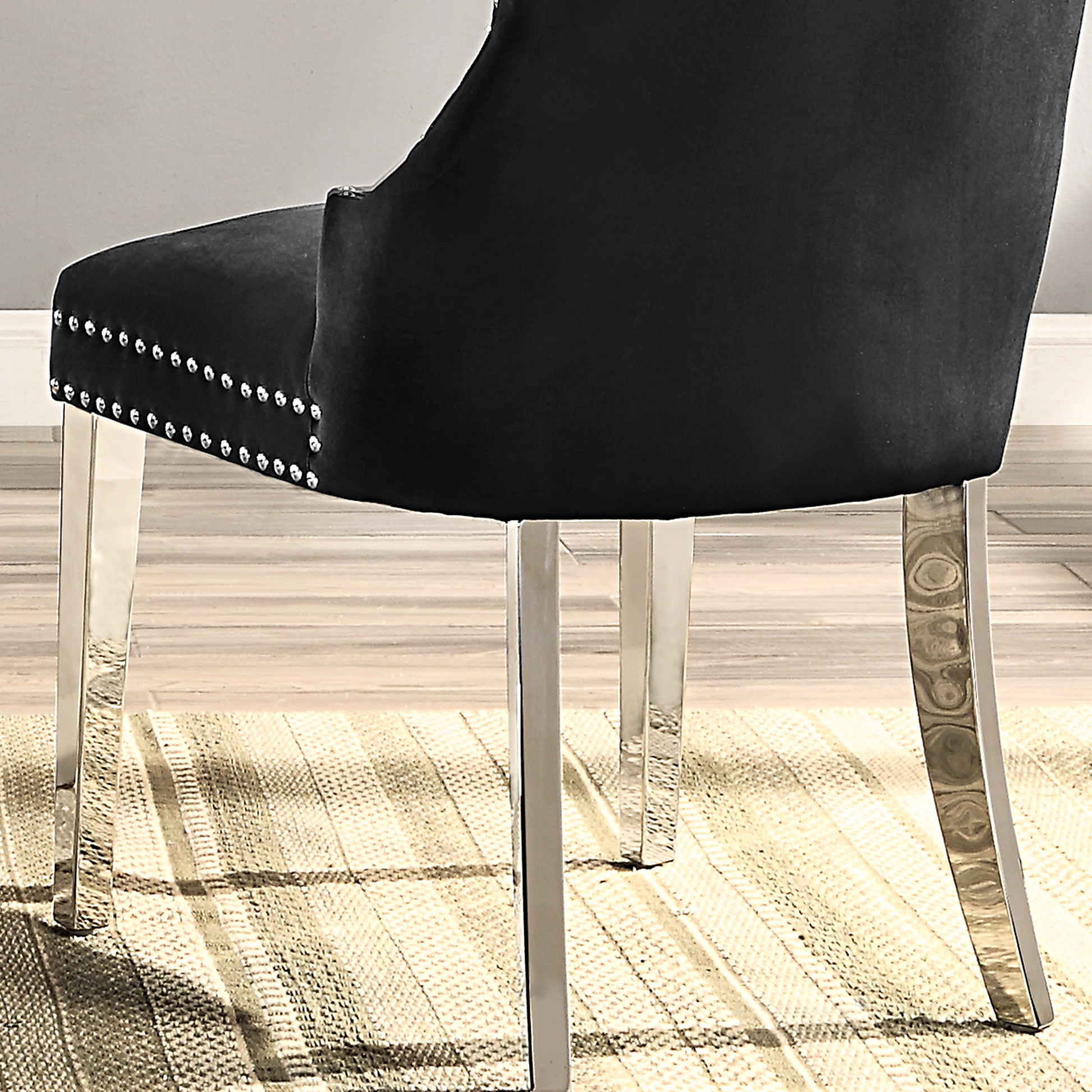 Modern Velvet Dining Chairs Set Of 2, Tufted Accent Upholstered Chairs Wingback Armless Side Chair Black Velvet
