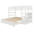 Twin Over Twin King Irregular King Size Bunk Bed With Twin Size Trundle, Extendable Bunk Bed White Old Sku :Lp000032Aak White Solid Wood