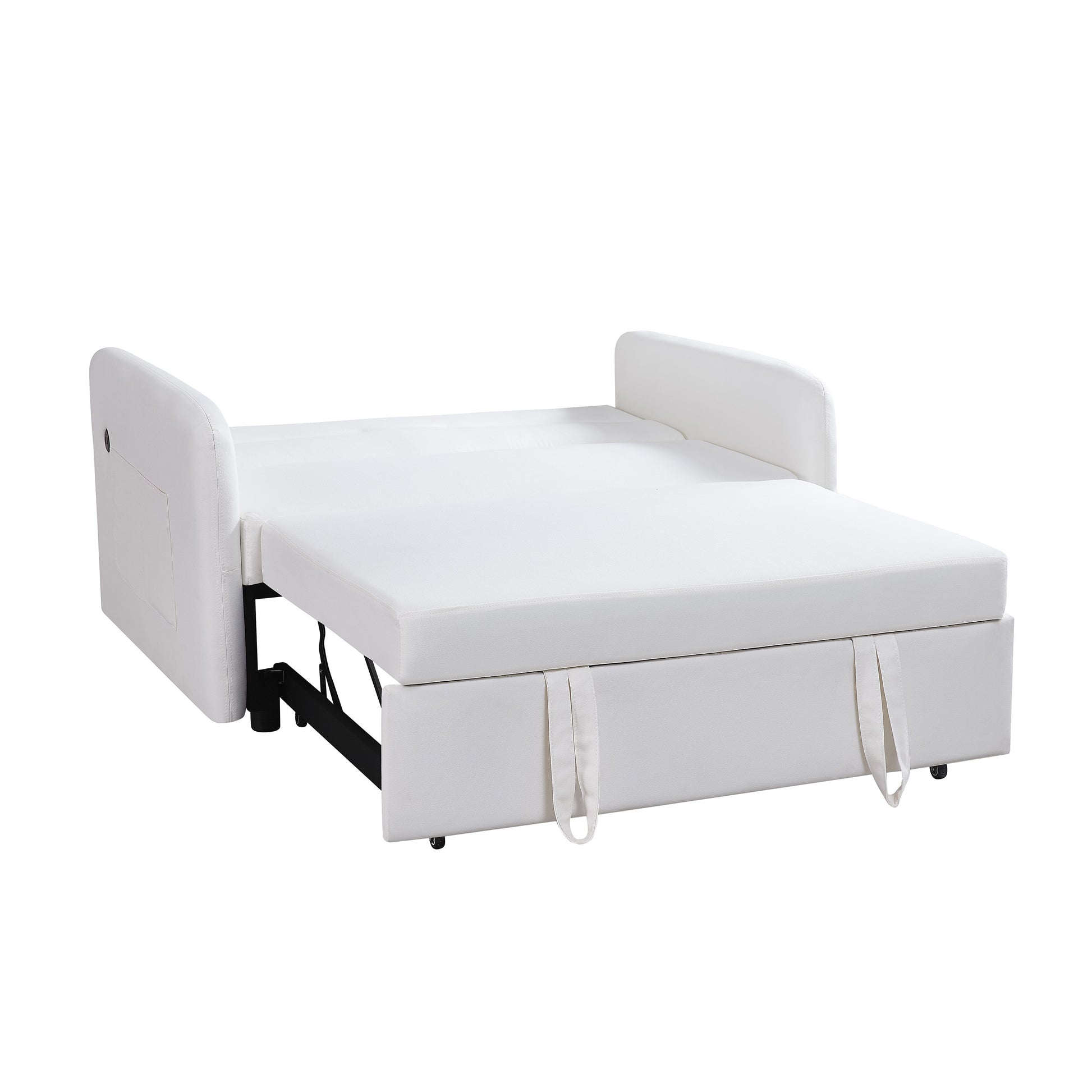 Twins Sofa Bed Cream White Fabric Cream White Foam Fabric
