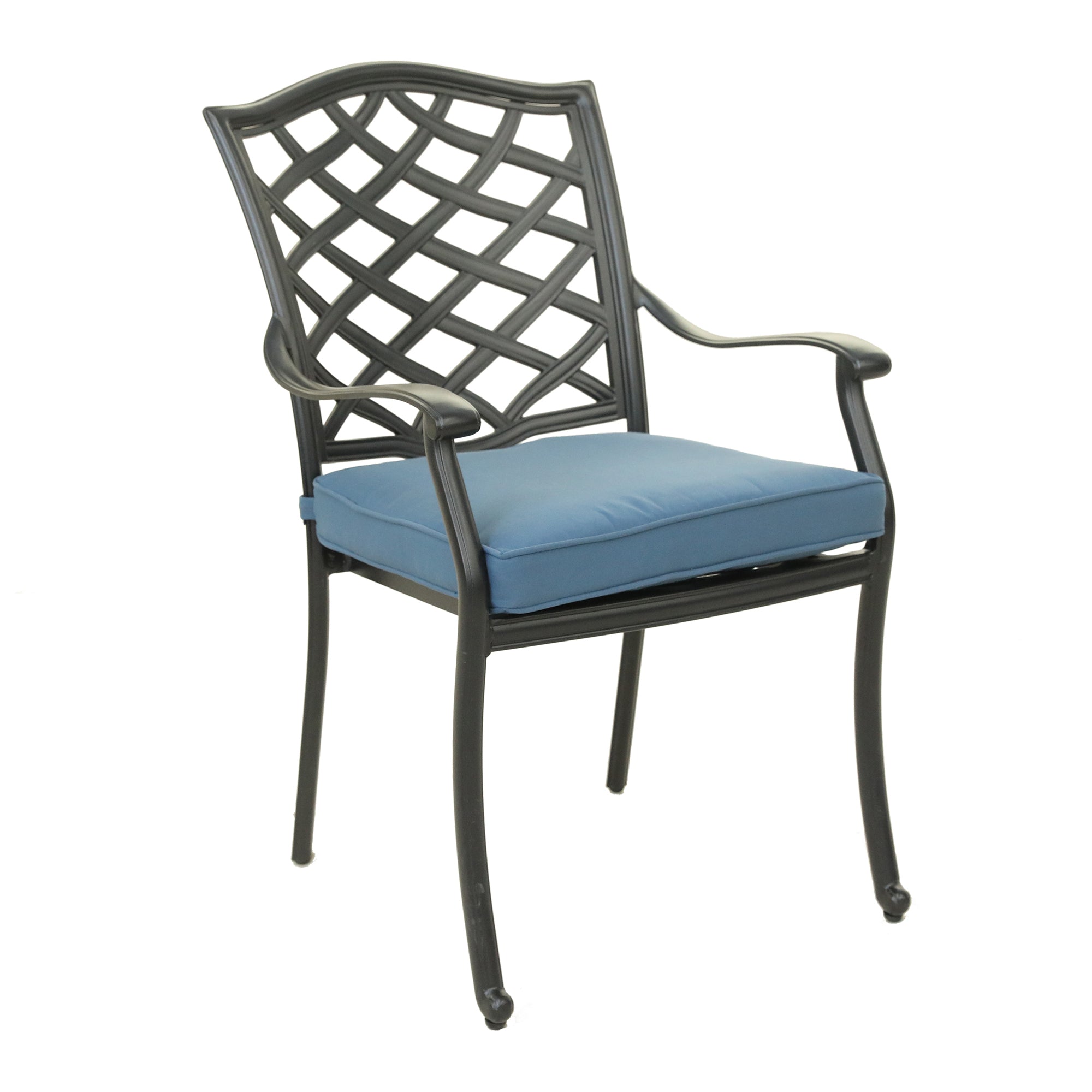 Aluminum Dining Arm Chair With Cushion, Set Of 2 Brown Blue Polyester Aluminum