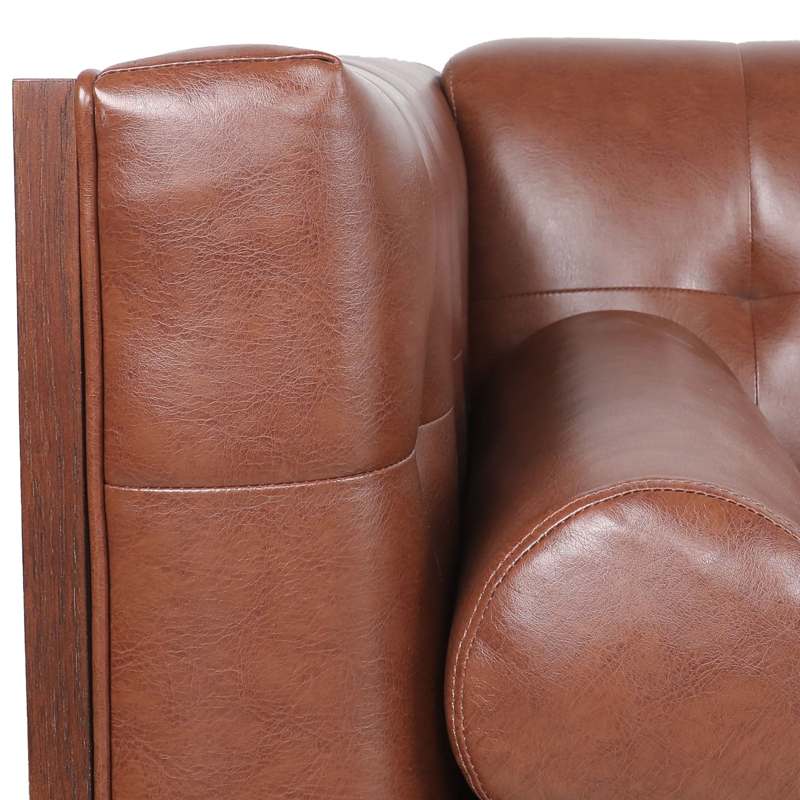 78.74" Wooden Decorated Arm 3 Seater Sofa Brown Pu Pu