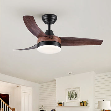 42 In Intergrated Led Ceiling Fan Lighting With Brown Wood Grain Abs Blade Brown Abs