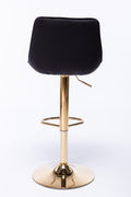 Set Of 2 Bar Stools,With Chrome Footrest And Base Swivel Height Adjustable Mechanical Lifting Velvet Golden Leg Simple Bar Stool Black Black Foam Fabric