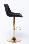 Set Of 2 Bar Stools,With Chrome Footrest And Base Swivel Height Adjustable Mechanical Lifting Velvet Golden Leg Simple Bar Stool Black Black Foam Fabric