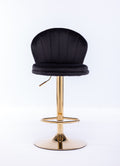 Set Of 2 Bar Stools,With Chrome Footrest And Base Swivel Height Adjustable Mechanical Lifting Velvet Golden Leg Simple Bar Stool Black Black Foam Fabric
