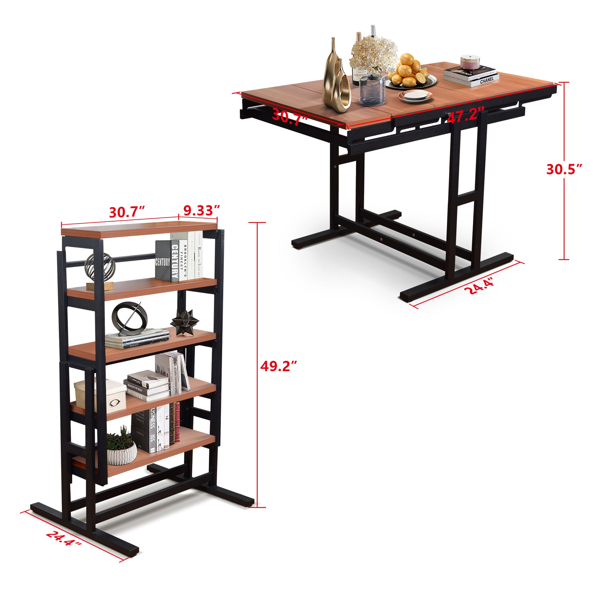Medium Size Rubber Wood Multifunction Convertible Dining Table,Transition Dining Table And Shelf For Home And Kitchen,Free Switch,Space Saving For Any Need ,Wood Color Finish Natural Wood Light Brown Folding Dining Room Rubberwood Kitchen & Dining Tables