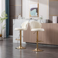Set Of 2 Bar Stools,With Chrome Footrest And Base Swivel Height Adjustable Mechanical Lifting Velvet Golden Leg Simple Bar Stool Cream Cream Foam Fabric