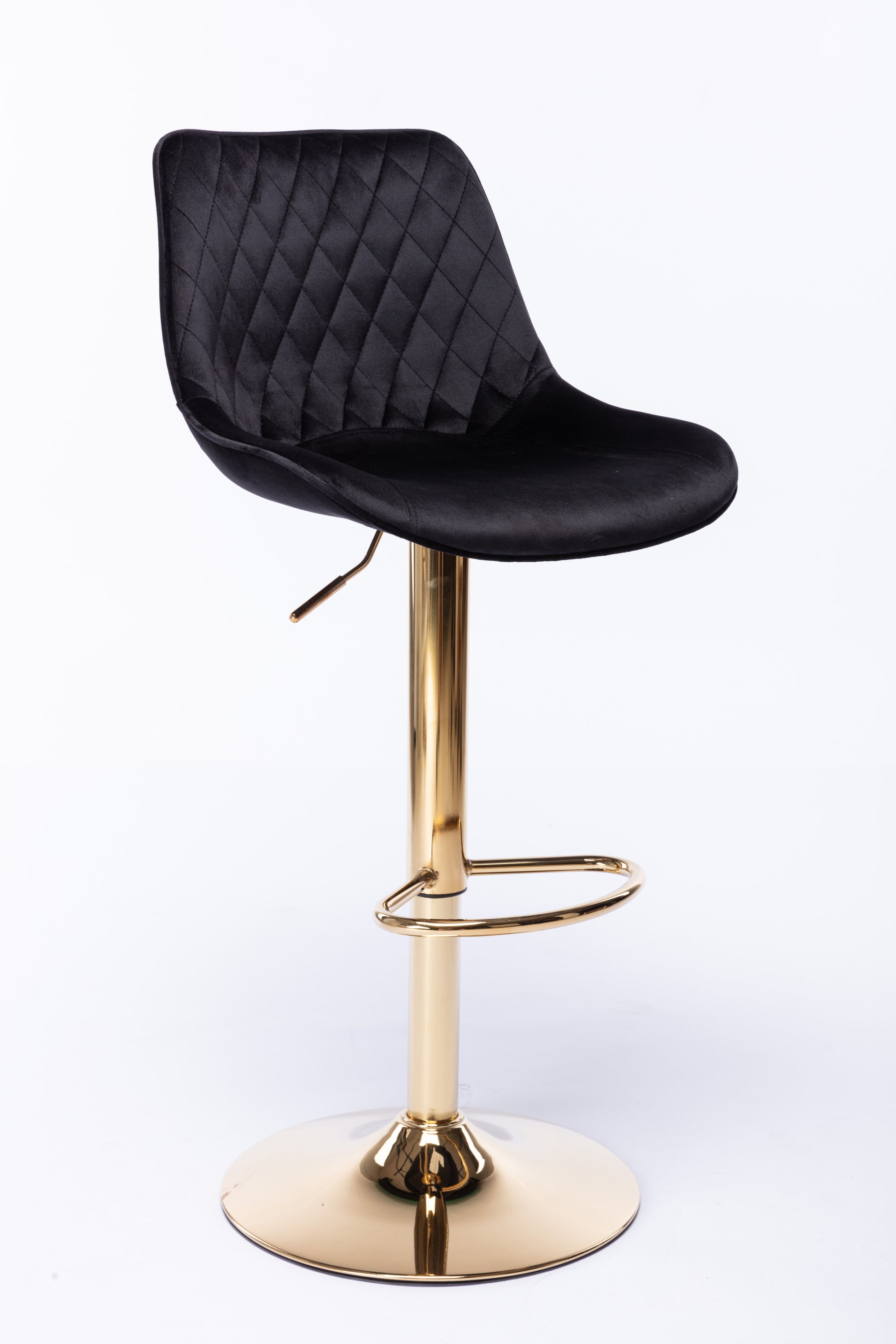 Set Of 2 Bar Stools,With Chrome Footrest And Base Swivel Height Adjustable Mechanical Lifting Velvet Golden Leg Simple Bar Stool Black Black Foam Fabric