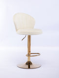 Set Of 2 Bar Stools,With Chrome Footrest And Base Swivel Height Adjustable Mechanical Lifting Velvet Golden Leg Simple Bar Stool Cream Cream Foam Fabric
