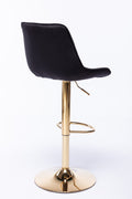 Set Of 2 Bar Stools,With Chrome Footrest And Base Swivel Height Adjustable Mechanical Lifting Velvet Golden Leg Simple Bar Stool Black Black Foam Fabric