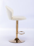 Set Of 2 Bar Stools,With Chrome Footrest And Base Swivel Height Adjustable Mechanical Lifting Velvet Golden Leg Simple Bar Stool Cream Cream Foam Fabric