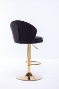 Set Of 2 Bar Stools,With Chrome Footrest And Base Swivel Height Adjustable Mechanical Lifting Velvet Golden Leg Simple Bar Stool Black Black Foam Fabric