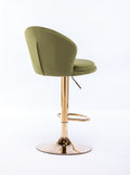 Set Of 2 Bar Stools,With Chrome Footrest And Base Swivel Height Adjustable Mechanical Lifting Velvet Golden Leg Simple Bar Stool Light Green Light Green Foam Fabric
