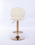 Set Of 2 Bar Stools,With Chrome Footrest And Base Swivel Height Adjustable Mechanical Lifting Velvet Golden Leg Simple Bar Stool Cream Cream Foam Fabric