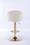 Set Of 2 Bar Stools,With Chrome Footrest And Base Swivel Height Adjustable Mechanical Lifting Velvet Golden Leg Simple Bar Stool Cream Cream Foam Fabric