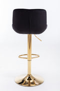 Chrome Footrest And Base Swivel Height Adjustable Mechanical Lifting Velvet Golden Leg Simple Bar Stool,Set Of 2,Black Black Foam Fabric