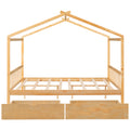 Full Size House Platform Bed With Two Drawers,Headboard And Footboard,Roof Design,Natural Natural Pine