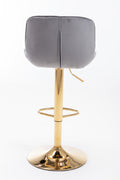 Chrome Footrest And Base Swivel Height Adjustable Mechanical Lifting Velvet Golden Leg Simple Bar Stool,Set Of 2,Grey Grey Foam Fabric