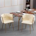 Modern Design Golden Metal Frame Velvet Fabric Dining Chair With Golden Legs,Set Of 2,Ivory Ivory Foam Fabric