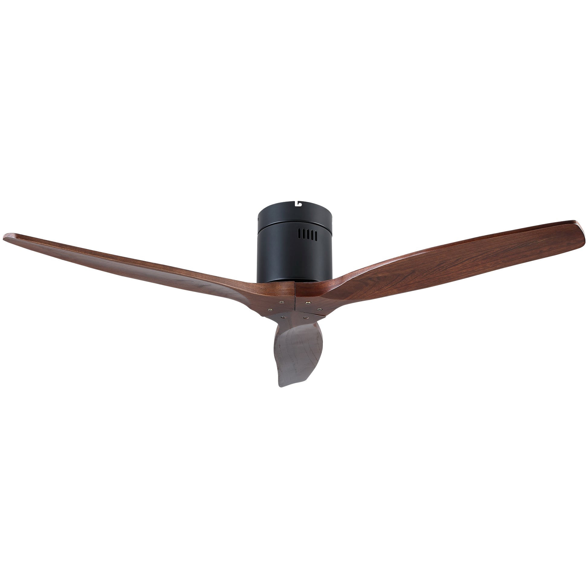 52" Yuhao Farmhouse Rustic Ceiling Fan Without Light Matte Black With Solid Wood Blade Walnut Wood Metal