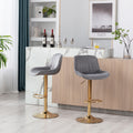 Chrome Footrest And Base Swivel Height Adjustable Mechanical Lifting Velvet Golden Leg Simple Bar Stool,Set Of 2,Grey Grey Foam Fabric