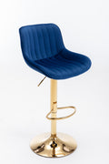 Chrome Footrest And Base Swivel Height Adjustable Mechanical Lifting Velvet Golden Leg Simple Bar Stool,Set Of 2,Navy Navy Foam Fabric