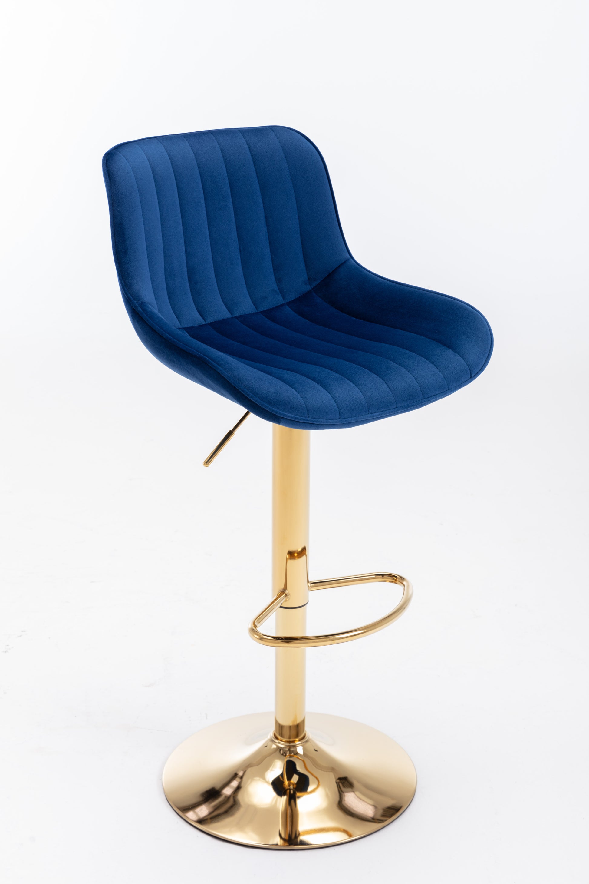 Chrome Footrest And Base Swivel Height Adjustable Mechanical Lifting Velvet Golden Leg Simple Bar Stool,Set Of 2,Navy Navy Foam Fabric