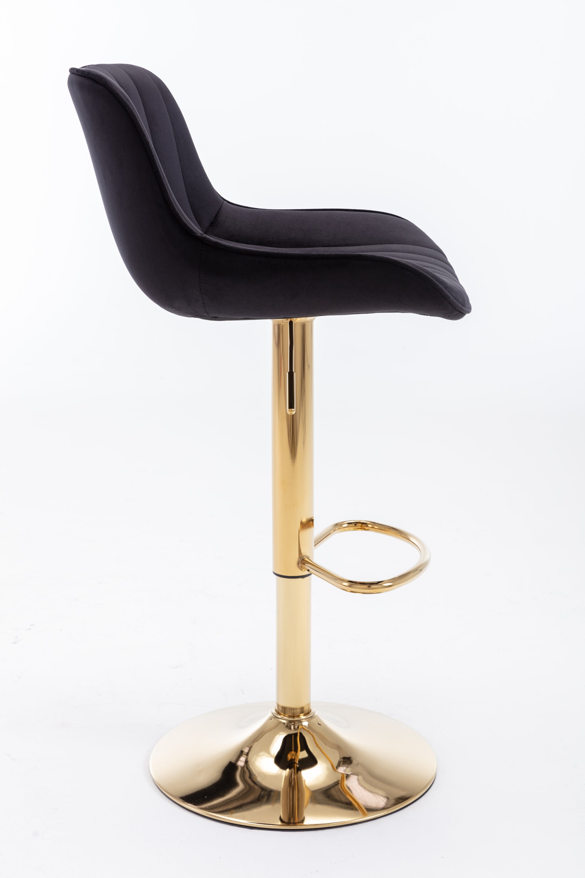 Chrome Footrest And Base Swivel Height Adjustable Mechanical Lifting Velvet Golden Leg Simple Bar Stool,Set Of 2,Black Black Foam Fabric