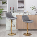 Chrome Footrest And Base Swivel Height Adjustable Mechanical Lifting Velvet Golden Leg Simple Bar Stool,Set Of 2,Grey Grey Foam Fabric