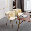 Modern Design Golden Metal Frame Velvet Fabric Dining Chair With Golden Legs,Set Of 2,Ivory Ivory Foam Fabric