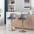 Chrome Footrest And Base Swivel Height Adjustable Mechanical Lifting Velvet Golden Leg Simple Bar Stool,Set Of 2,Grey Grey Foam Fabric