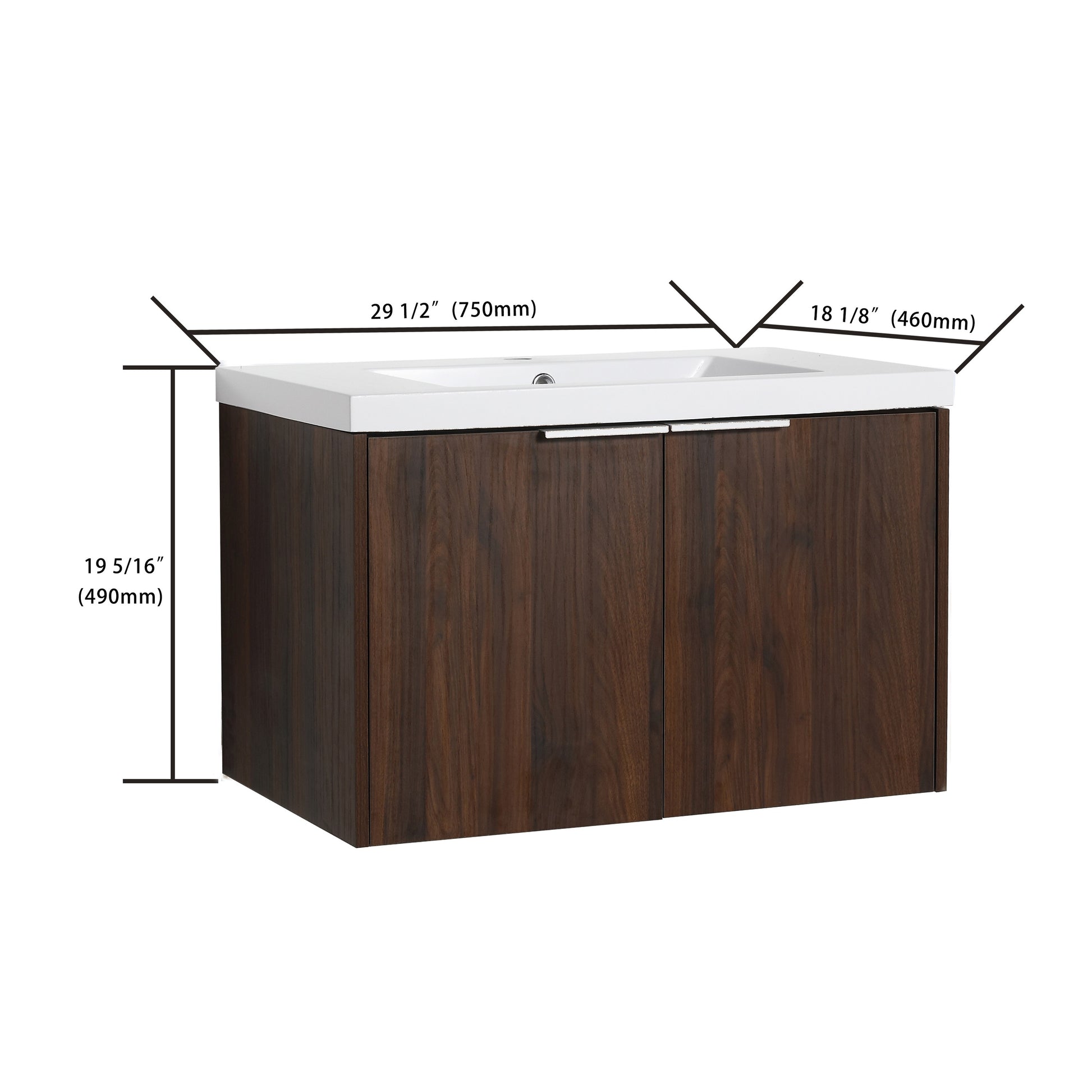 Soft Close Doors Bathroom Vanity With Sink,30 Inch For Small Bathroom,30X18 00630Caw Kd Packing California Walnut 2 Wall Mounted Modern Plywood Plywood