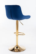 Chrome Footrest And Base Swivel Height Adjustable Mechanical Lifting Velvet Golden Leg Simple Bar Stool,Set Of 2,Navy Navy Foam Fabric