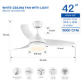 42 Inch Indoor White Ceiling Fan With Led Light Matte White Modern Abs Steel Q235 Abs Steel Q235