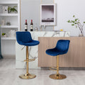 Chrome Footrest And Base Swivel Height Adjustable Mechanical Lifting Velvet Golden Leg Simple Bar Stool,Set Of 2,Navy Navy Foam Fabric