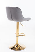 Chrome Footrest And Base Swivel Height Adjustable Mechanical Lifting Velvet Golden Leg Simple Bar Stool,Set Of 2,Grey Grey Foam Fabric