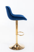 Chrome Footrest And Base Swivel Height Adjustable Mechanical Lifting Velvet Golden Leg Simple Bar Stool,Set Of 2,Navy Navy Foam Fabric