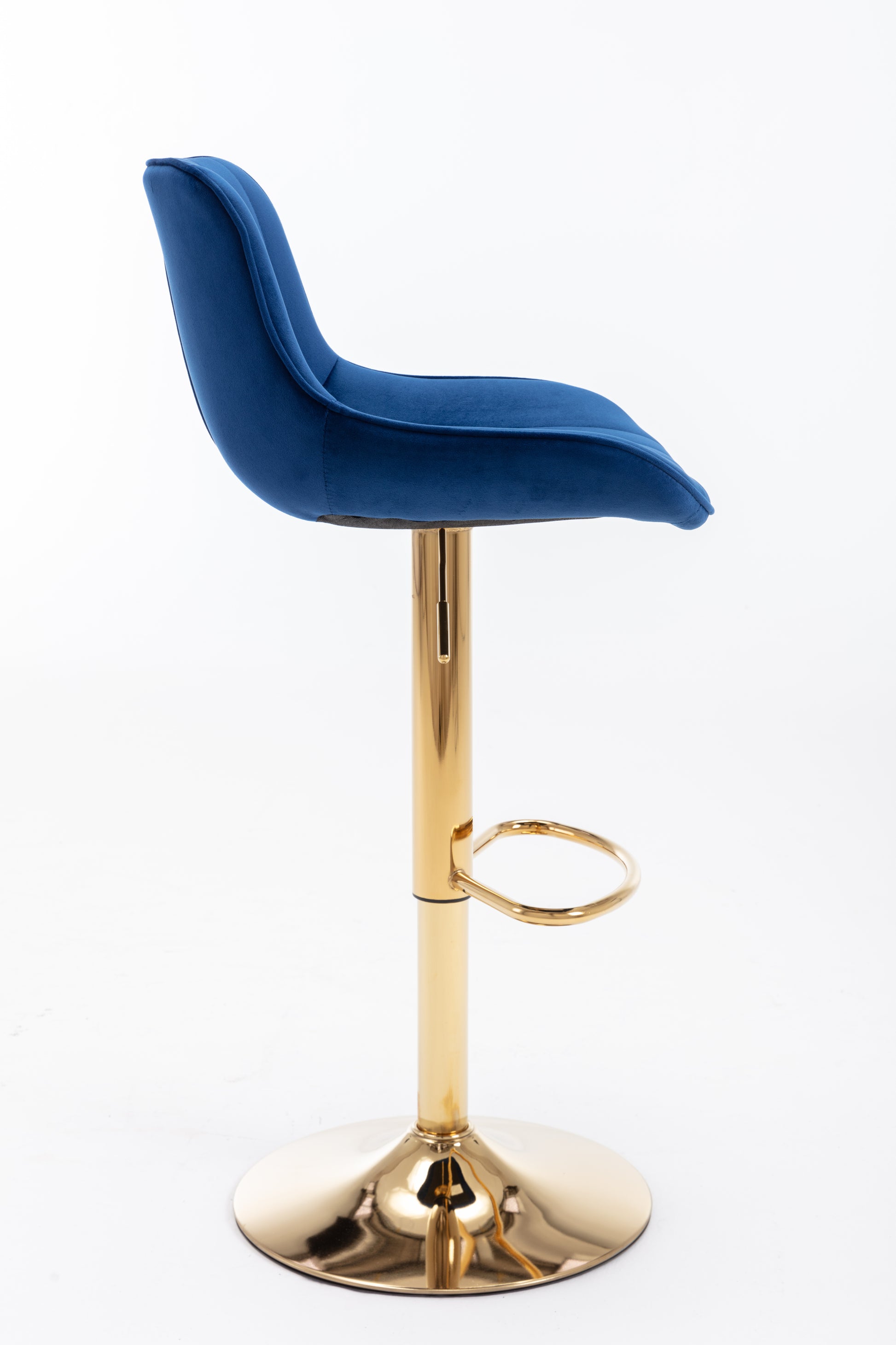 Chrome Footrest And Base Swivel Height Adjustable Mechanical Lifting Velvet Golden Leg Simple Bar Stool,Set Of 2,Navy Navy Foam Fabric