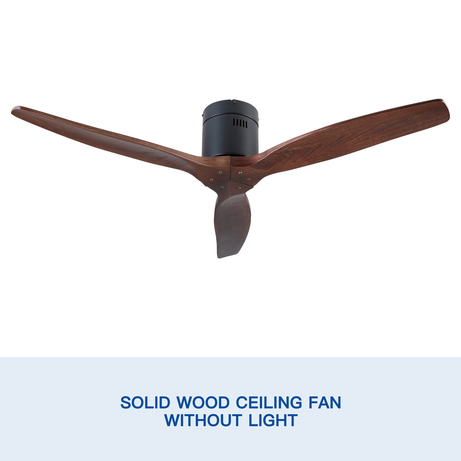 52" Yuhao Farmhouse Rustic Ceiling Fan Without Light Matte Black With Solid Wood Blade Walnut Wood Metal