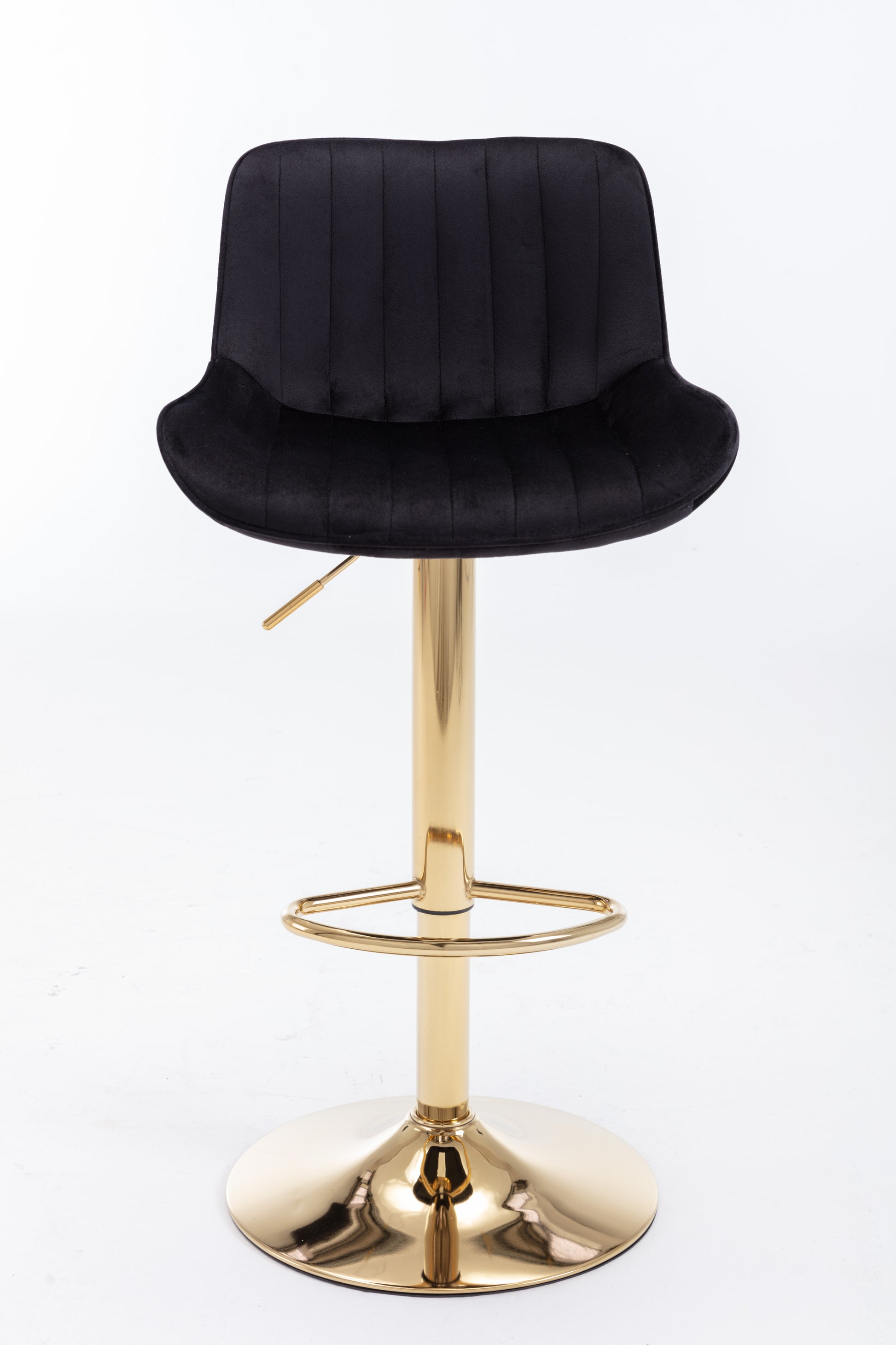 Chrome Footrest And Base Swivel Height Adjustable Mechanical Lifting Velvet Golden Leg Simple Bar Stool,Set Of 2,Black Black Foam Fabric