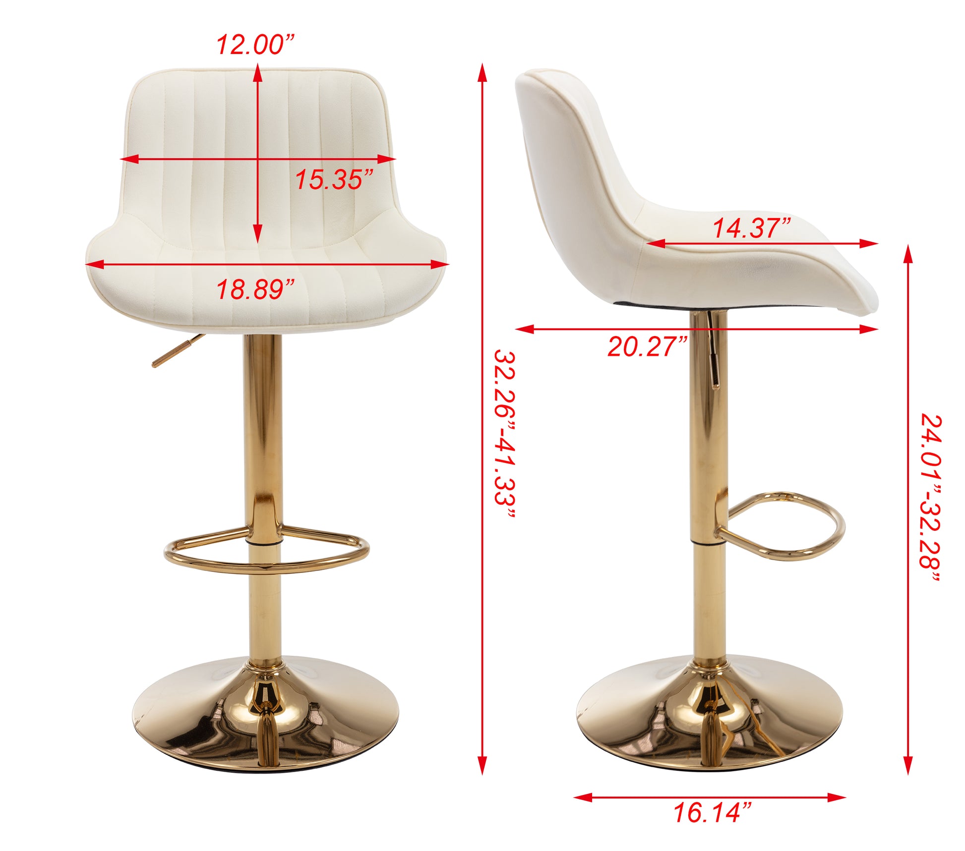 Chrome Footrest And Base Swivel Height Adjustable Mechanical Lifting Velvet Golden Leg Simple Bar Stool,Set Of 2,Ivory Ivory Foam Fabric