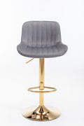 Chrome Footrest And Base Swivel Height Adjustable Mechanical Lifting Velvet Golden Leg Simple Bar Stool,Set Of 2,Grey Grey Foam Fabric